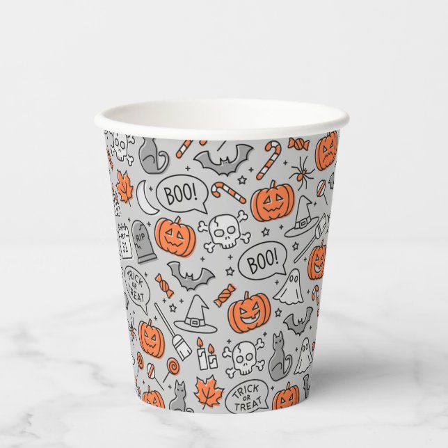 Cute Kids Halloween Doodle Pattern Paper Cups (Front)