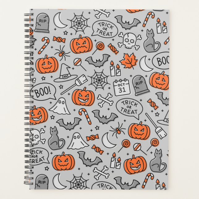 Cute Kids Halloween Doodle Pattern Planner (Front)