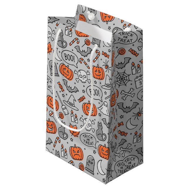 Cute Kids Halloween Doodle Pattern Small Gift Bag (Front Angled)