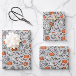Cute Kids Halloween Doodle Pattern Wrapping Paper Sheet
