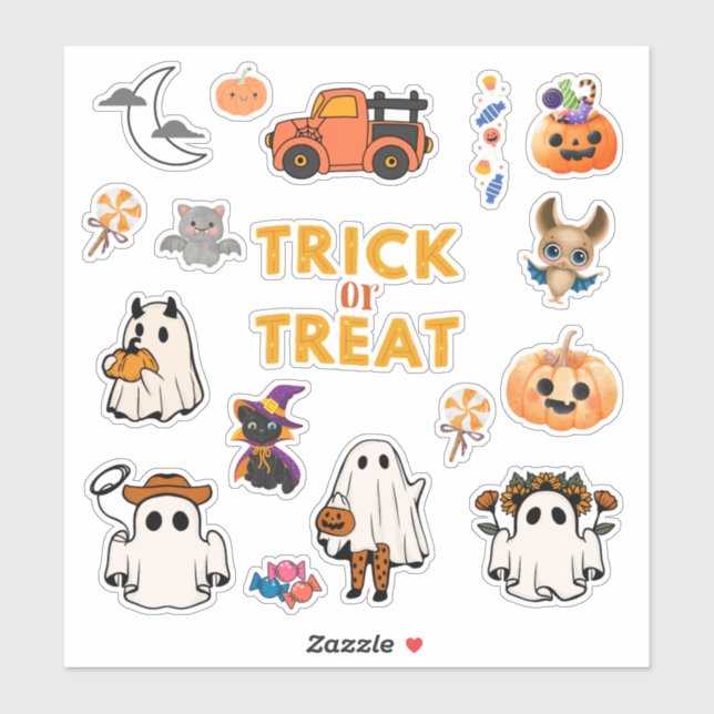 Cute Kid's Halloween Ghost Pumpkin Stickers (Sheet)