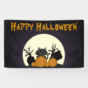 Cute Kids Halloween Party Black Cat Graveyard Banner