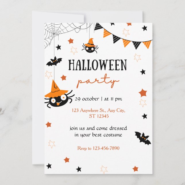Cute Kids Halloween Party Black Orange Invitation (Front)
