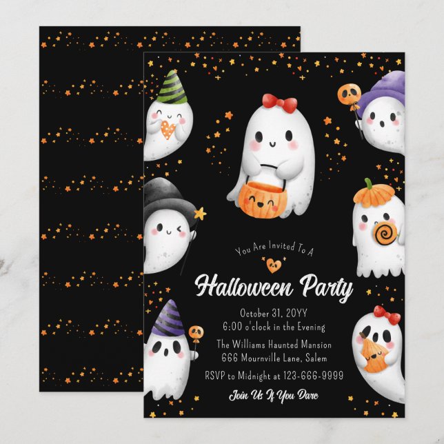 Cute Kids Halloween Party Invitation (Front/Back)