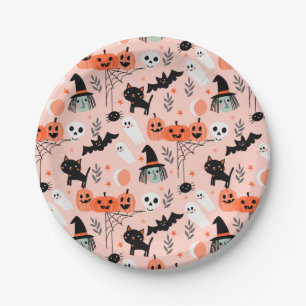 Cute Kids Halloween pattern pink Paper Plate