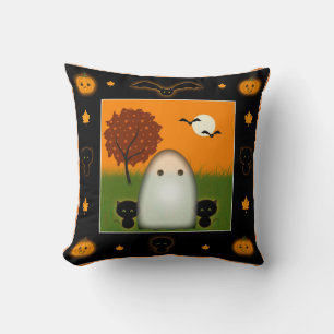 Cute Kids Halloween Pillow Ghost Black Cats