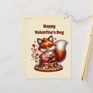 Cute kids Happy Valentine fox Holiday Postcard