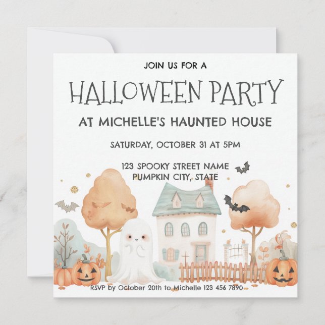 Cute Kids Haunted House Halloween Party Invitation (Front)