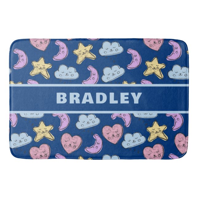 Cute Kids Heart Star Moon Blue Baby  Bath Mat (Front)