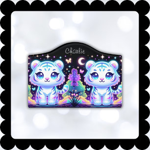 Cute Kids Holographic White Tiger    Door Sign