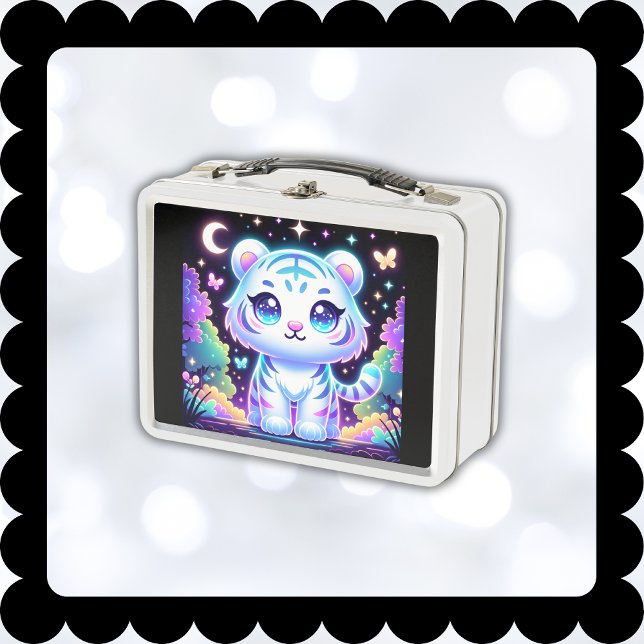 Cute Kids Holographic White Tiger | Metal Lunch Box (Creator Uploaded)