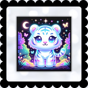 Cute Kids Holographic White Tiger Window Cling