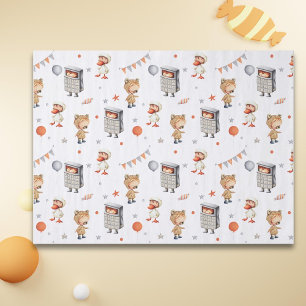 Cute kids in costumes bear, duck and calculator tissue paper