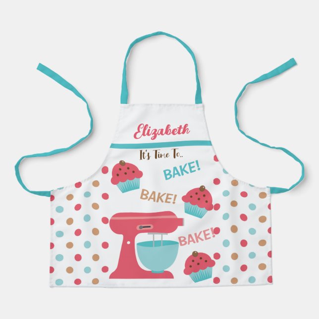 Cute Kids It's Time To Bake Pink Teal Custom Apron (Front)