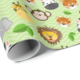 Cute kids jungle animals tiled pattern wrapping paper