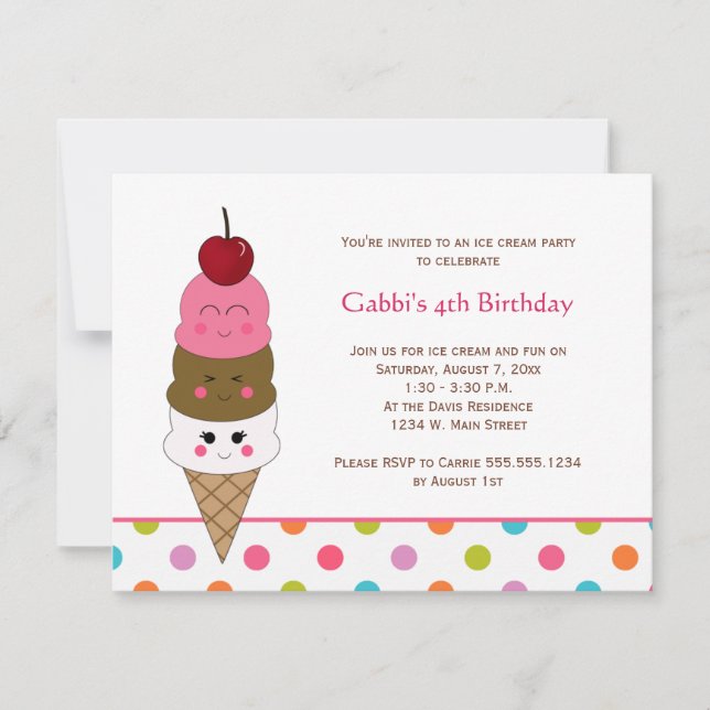 Cute Kids Kawaii Ice Cream Party Invitation (Front)