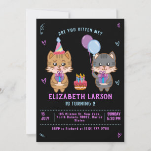Cute Kids Kitty Girl Funny Cat Kitten Birthday Invitation
