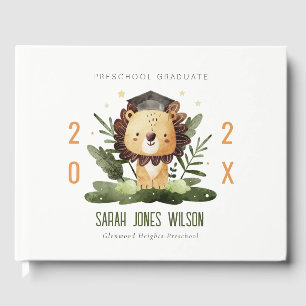 Cute Kids Lion Foliage Custom Preschool Graduation Guest Book
