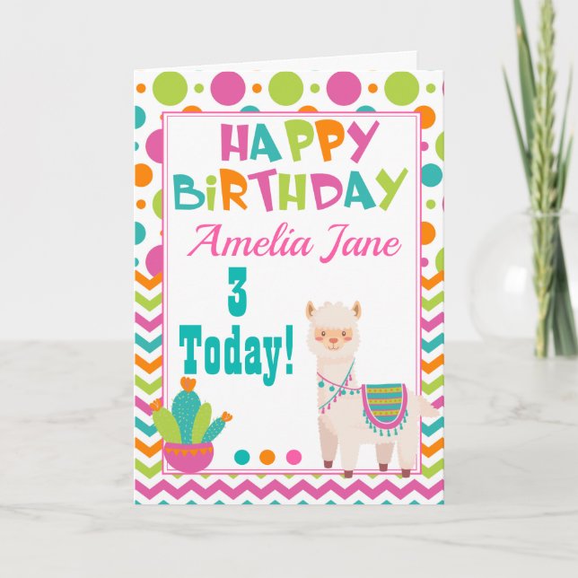 Cute Kids Llama Birthday Card (Front)