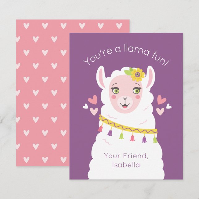 Cute Kids Llama Valentine Card (Front/Back)