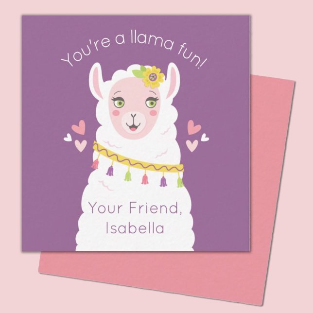 Cute Kids Llama Valentine Card (A cute llama valentines day mini 2.5x2.5 card. Perfect for a kids classroom exchange.)