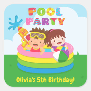 Cute Kids Mini Pool Birthday Party Decor Stickers