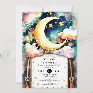 Cute Kids Moon Birthday Invitation