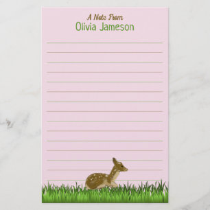 Cute Kid's Name Woodland Animal Lined Stationery