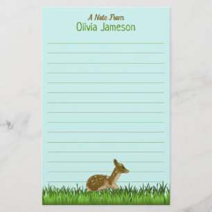 Cute Kid's Name Woodland Animal Lined Stationery