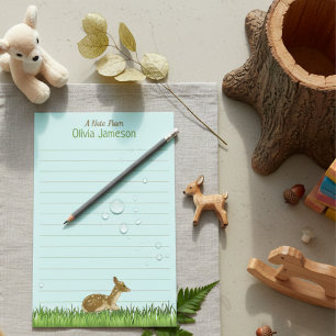 Cute Kid's Name Woodland Animal Lined Stationery
