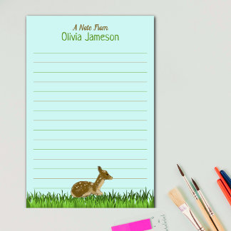 Cute Kid's Name Woodland Animal Lined Stationery