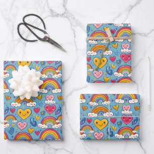 Cute kids nisex rainbows tiled pattern wrapping paper sheet