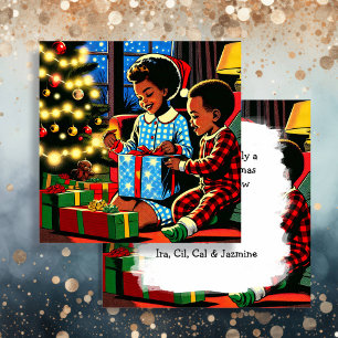 Cute Kids on Christmas Morning Personalised Holiday Card