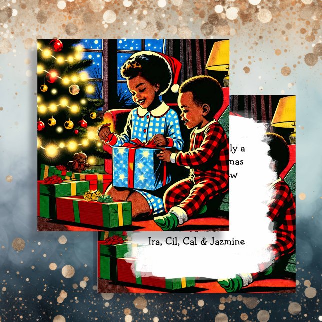 Cute Kids on Christmas Morning Personalised Holiday Card (Creator Uploaded)