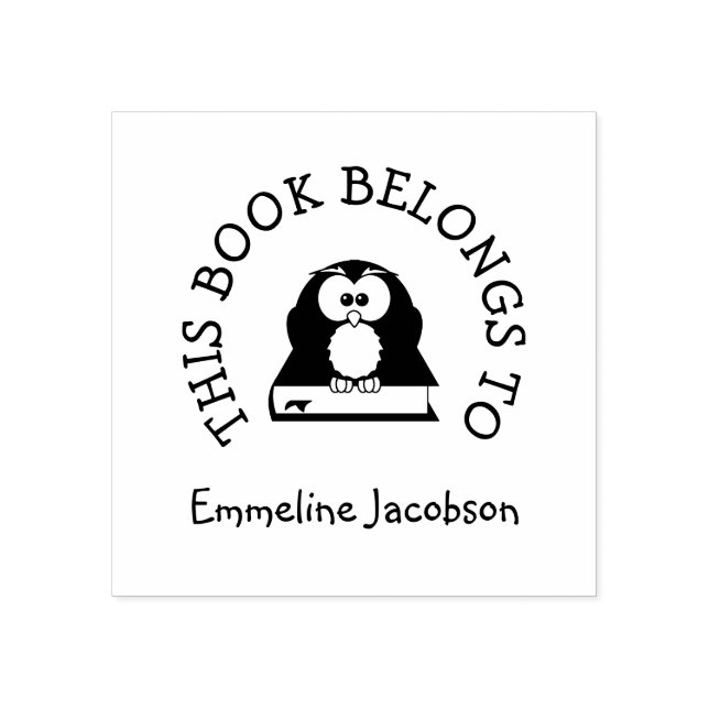 Cute Kids Owl on Book This Book Belongs to Name Rubber Stamp (Imprint)