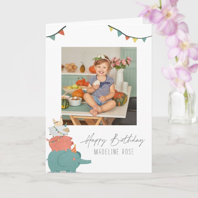 Cute Kids Party Animals | Photo Birthday Card (Orchid)