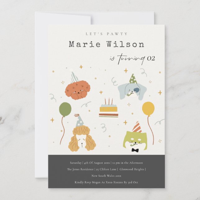 Cute Kids Party Puppy Dogs Any Age Birthday Invitation (Front)