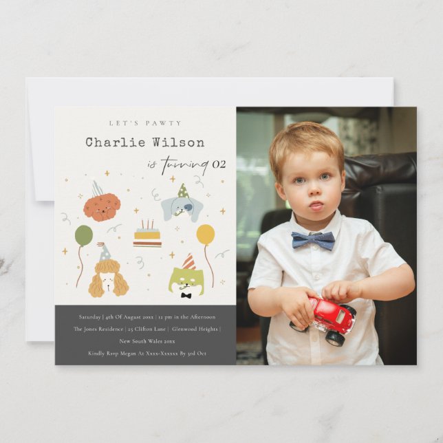 Cute Kids Party Puppy Dogs Photo Any Age Birthday Invitation (Front)