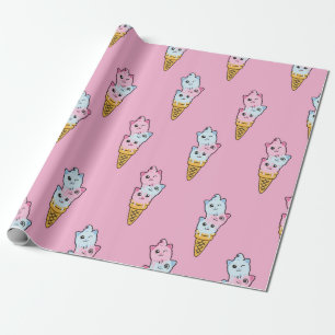 Cute kids pattern Colourful ice cream on the abstr Wrapping Paper