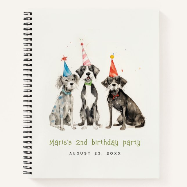 Cute Kids Pawty Dog Birthday Party Guestbook Notebook (Front)