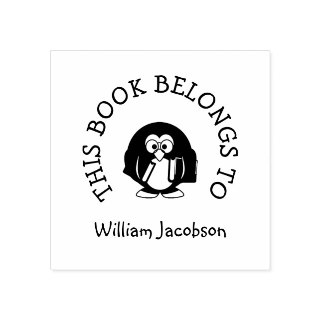 Cute Kids Penguin Books This Book Belongs to Name Rubber Stamp (Imprint)
