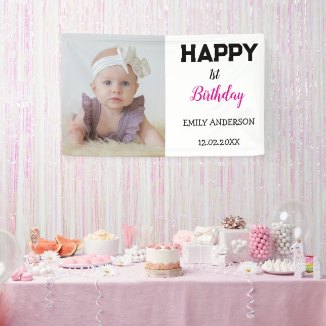 Cute Kids Personalised Photo  Age Birthday Party Banner (Party)
