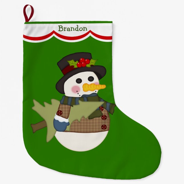 Cute Kids Personalised Snowman Large Christmas Stocking (Front)