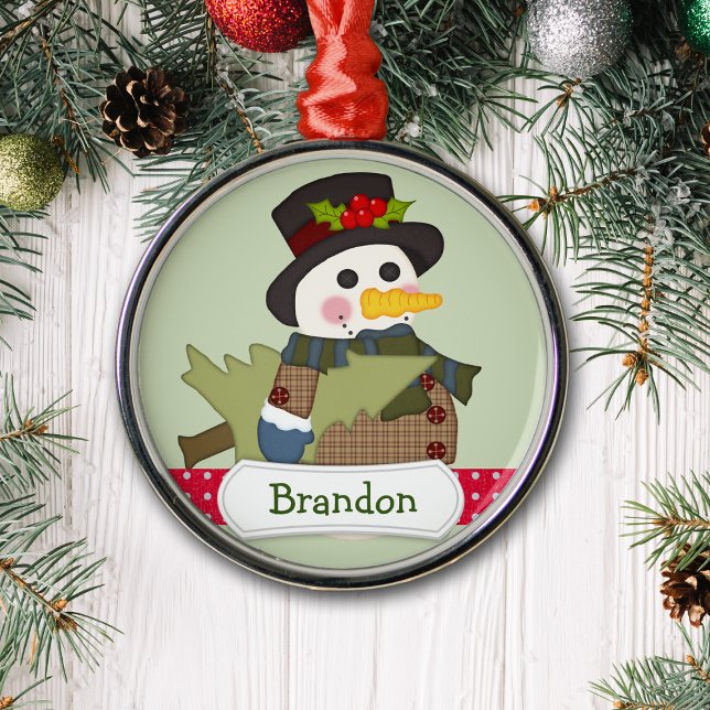 Cute Kids Personalised Snowman Metal Tree Decoration (Creator Uploaded)