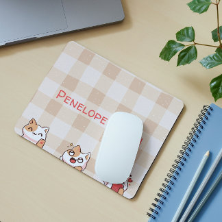 Cute Kids Personalizable Name Manga Cartoon Cat Mouse Mat