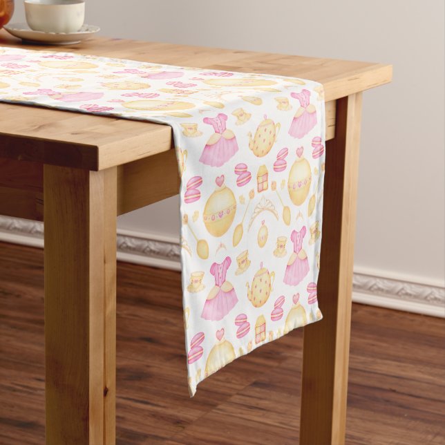 Cute Kids Pink & Gold Princess Short Table Runner (In Situ)