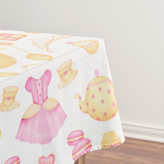 Cute Kids Pink & Gold Watercolor Princess Tablecloth (In Situ)