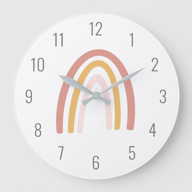 Cute Kids Pink Pastel Rainbow Wall Clock (Front)