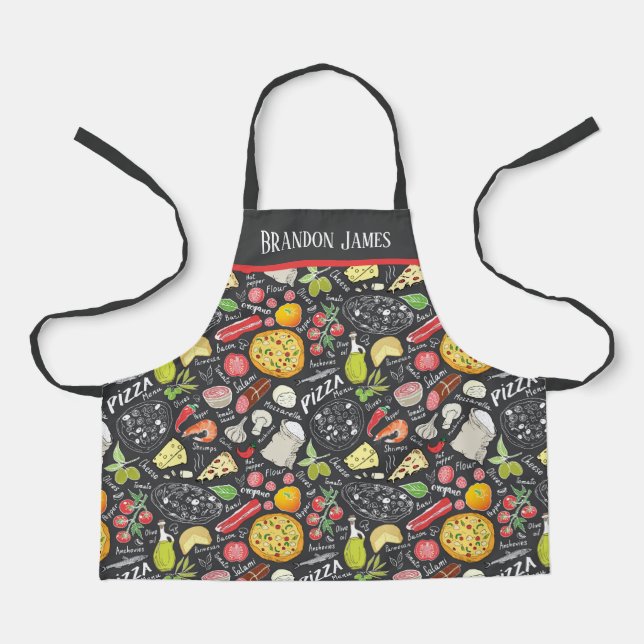 cute kids pizza baking add name apron (Front)