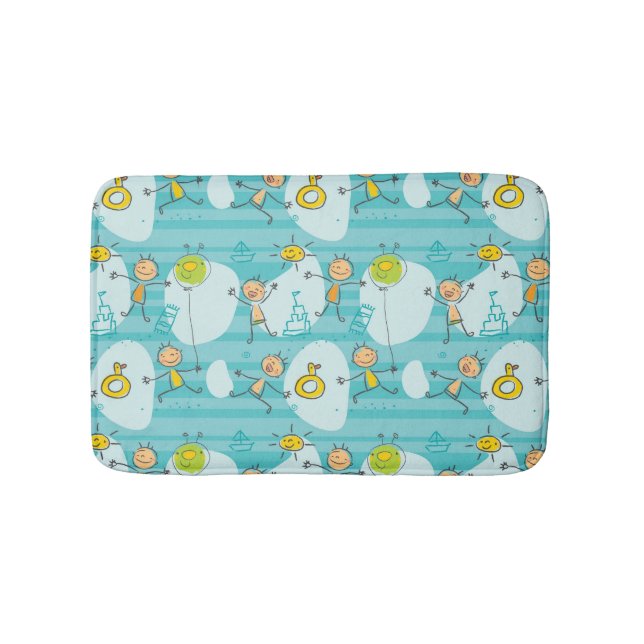 Cute kids playing on the beach pattern bath mat (Front)